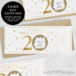 Cupón de rascar para 20.º cumpleaños, lámina dorada, cupón de regalo personalizable por edad, certificado de regalo, regalo de cumpleaños para rascar.