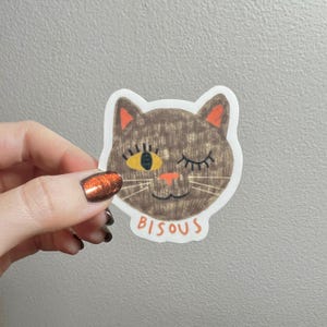 French Cat Portrait Sticker - Marielle Bisous - Francophone Glossy Vinyl Sticker - 2.5 inch Kitten Sticker for Planner or Notebook
