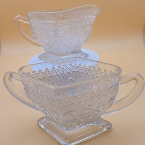 Vintage Indiana Glass Diamond Shape Creamer and Sugar Bowl Set
