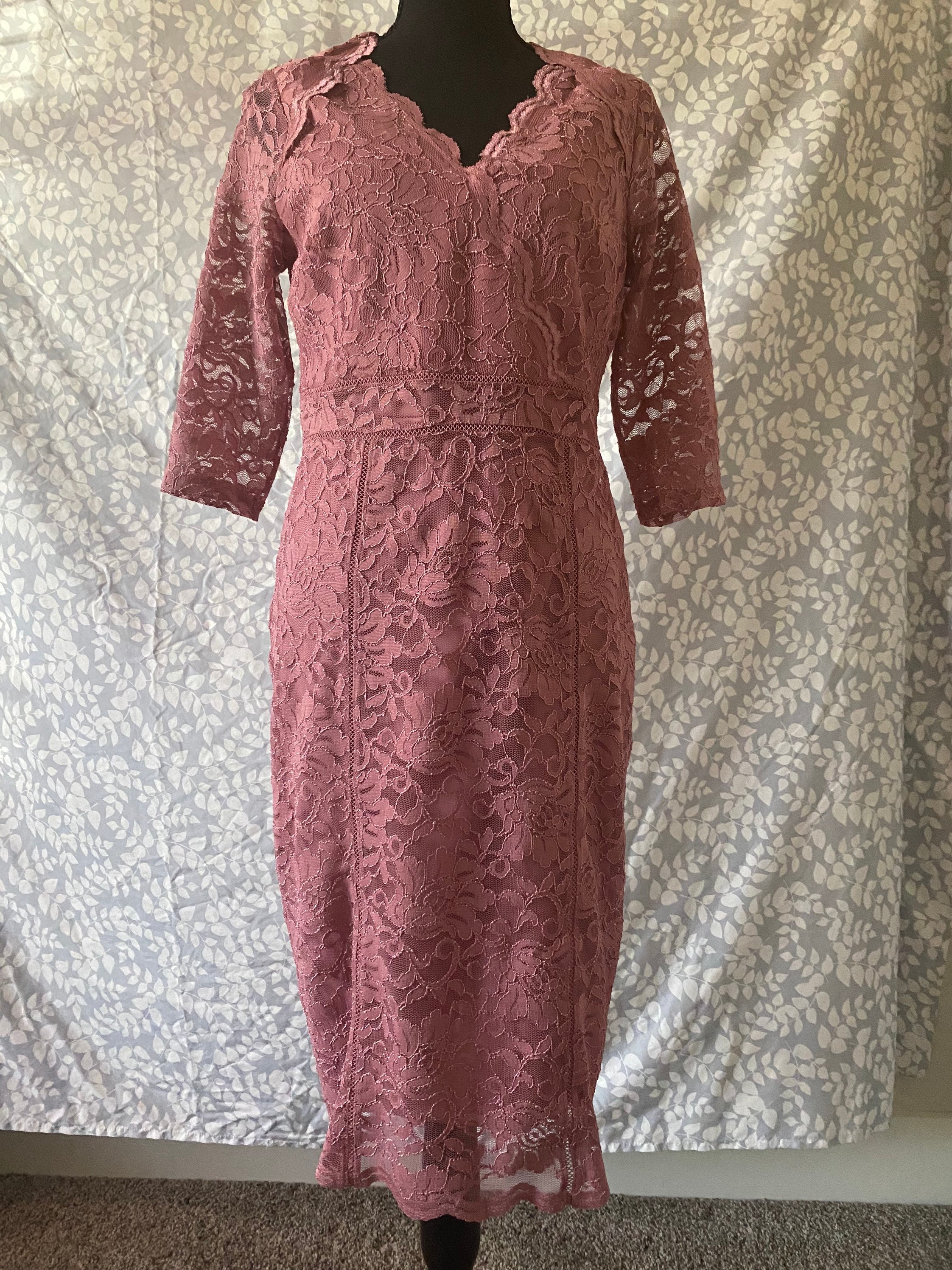 Elegant Mauve colored formal lace dress size S | Etsy