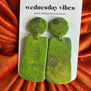 Green graffiti pendant large dangle earrings