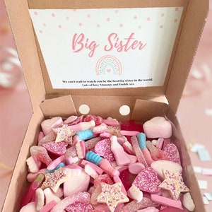 Big Sister Pink Pick n mix Sweet Box Gift, Baby Shower, Birthday, Pink Sweets, Rainbow, Sweet Hamper, Sister Gift, New Baby, Sister Present