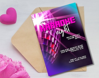 Karaoke Night invite template, editable, digital download