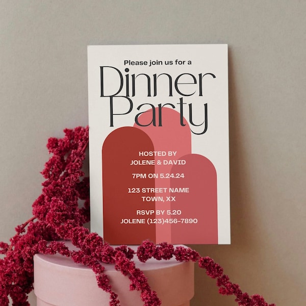 Mod Dinner Party Invitation and Menu Template - Editable & Instant Download