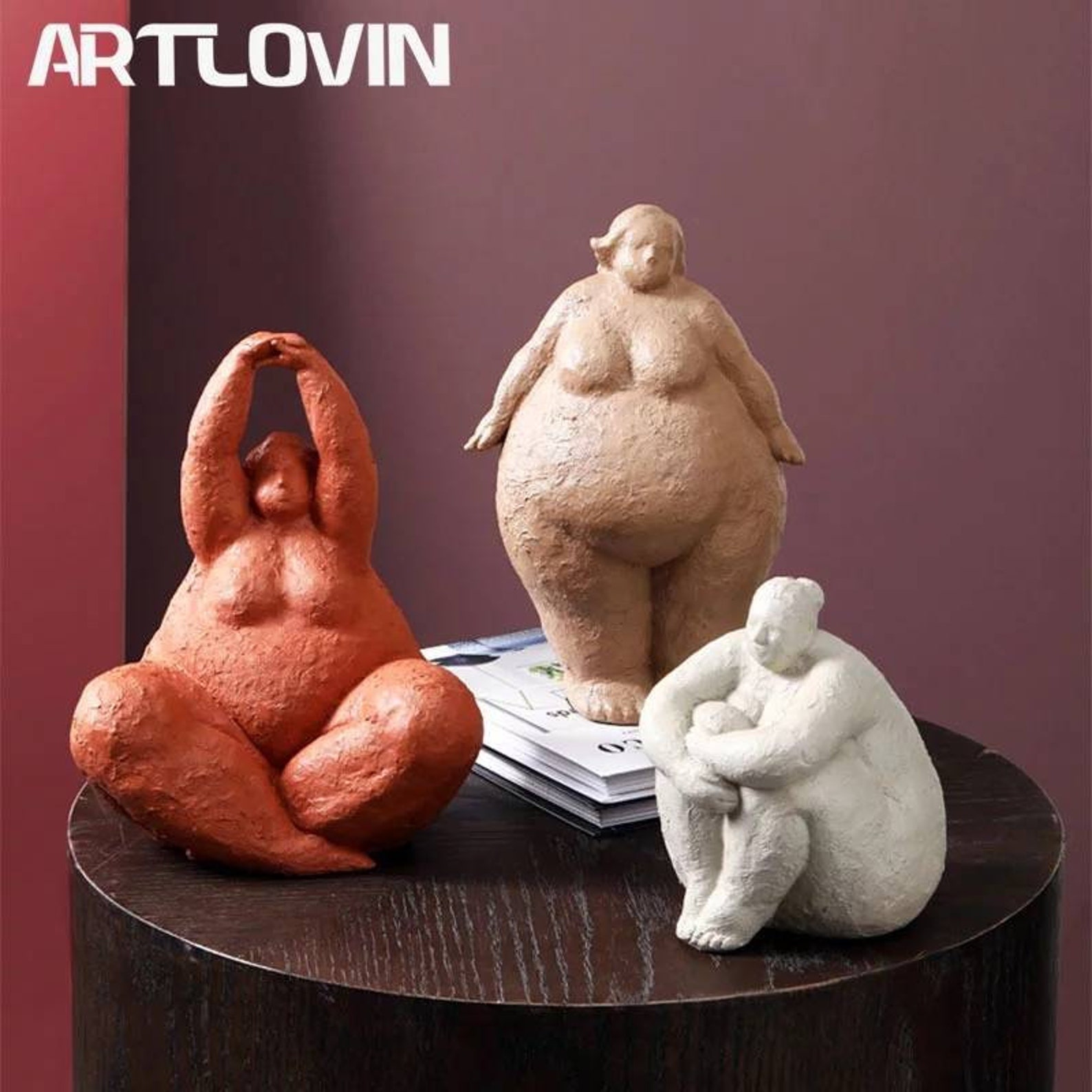 Abstract Fat Lady Figurines Vintage Woman Statue Tabletop Etsy