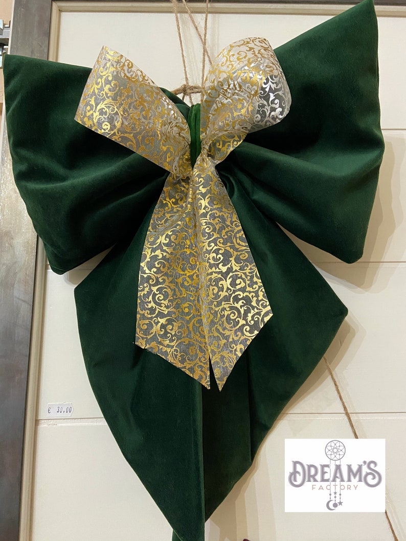 Fiocco Natalizio In Velluto Oro 28cm - Addobbo Albero Di Natale, Stile Shabby Chic - Foto 9