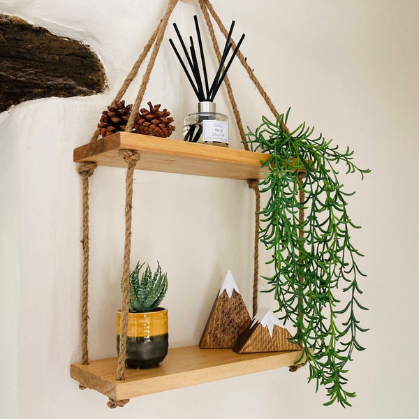 Rustic Wooden Hanging Rope Shelves | Various Tiers | 6 Briwax Finishes