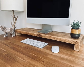 Rustic Wooden Monitor Riser Stand | Desk Organiser | Scaffold Board | 6 Briwax Finishes