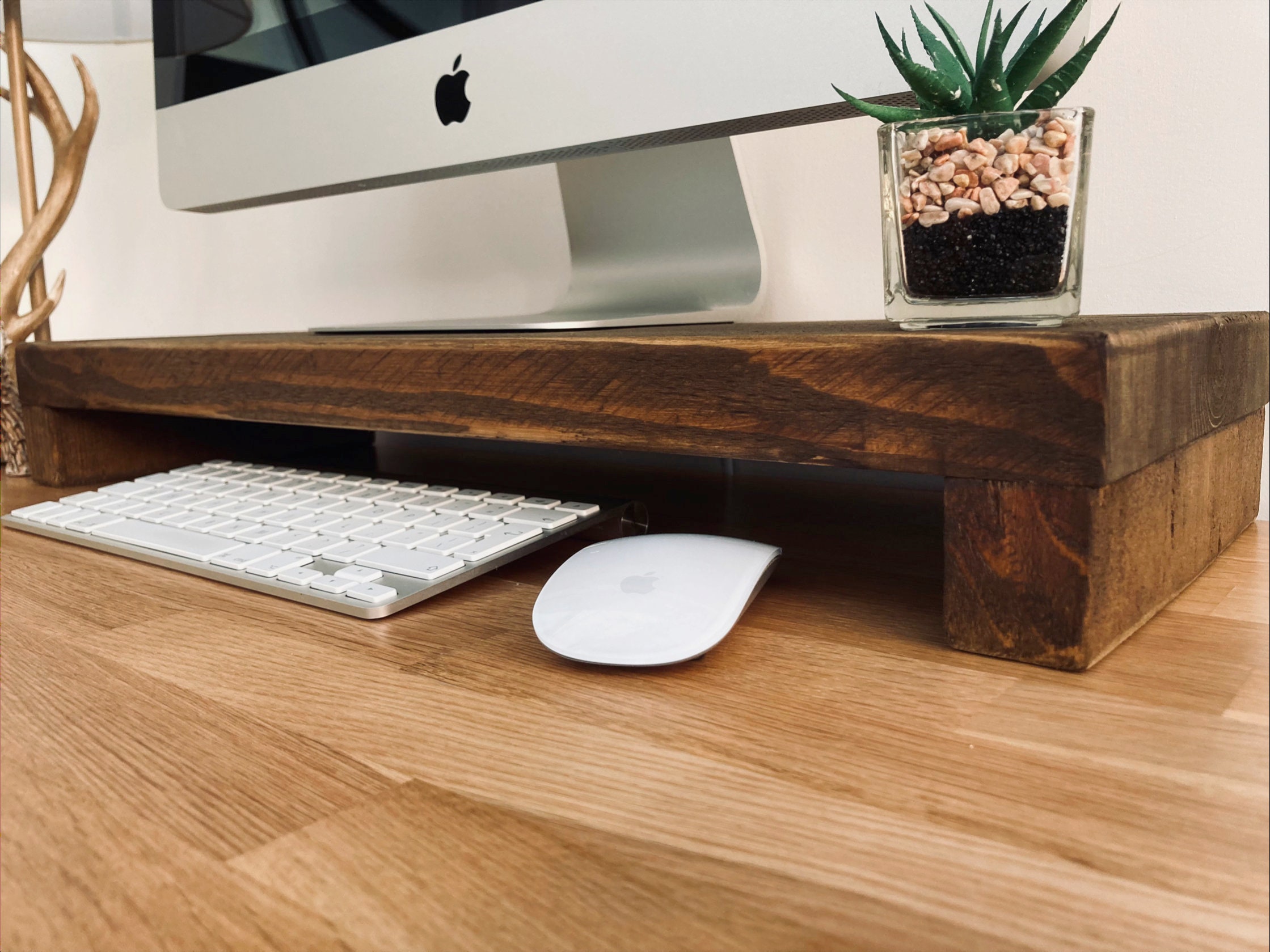 Rustic Wooden Monitor Riser Stand Desk Organiser Scaffold - Etsy UK