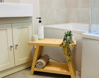 Rustic Wooden Milking Stool | Farmhouse | Bathroom Bedroom Side Table | 6 Briwax Finishes