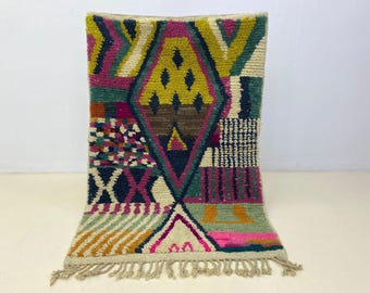Waschbarer Berber Teppich Boujaad Beni Ourain Mehrfarbiger Künstlerischer Wollteppich für Wohnzimmer