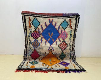 Kleurrijk Boucheroit-tapijt 5,9 x 4,3 voet wasbaar vintage Beni Ourain-decor Artistiek Boujaad-ontwerp