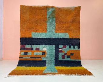 Moroccan Boujaad Rug,Multicolored Rug For Living Room - Custom Fabulous Boujaad Rug - Beni Ourain Handmade Rug - Handwoven Wool - Washable