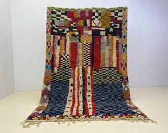 Beni Ourain Area Rug - Handmade Wool, Geometric Pattern 9x7