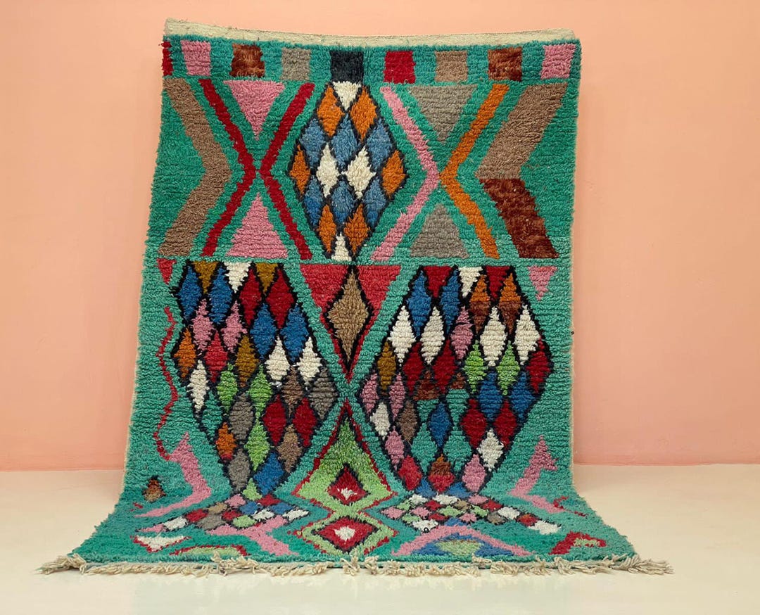 Tapis Berbère Marocain Multicolore – 6,5x9,5 Ft – Laine Tissée Main – Style Boho