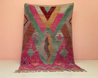 Pink Geometric Beni Ourain Rug: Handwoven Wool, 9x12 Feet