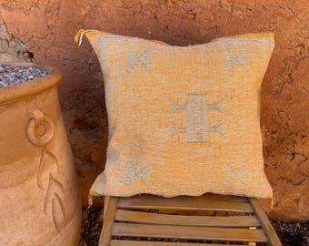 Yellow Moroccan Pillow,Cactus silk pillow,Decorative Pillow Cover,Berber Pillow,Handcrafted pillow,washable pillow,Boujaad Pillow Boho Decor
