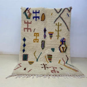 Modern Moroccan Wool Rug  Handmade Berber Carpet  Washable Boho Design
