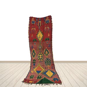 Moroccan Cotton Berber Runner Rug, Colorful Vintage Pattern (3x9ft),Handmade Vintage Area Rug,Colorful Bohemain Runner Washable Boujaad Rug
