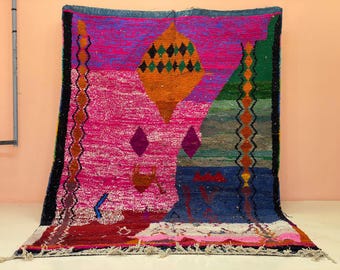 Boho Wollteppich Boujaad im marokkanischen Stil, Multicolor (Spezialanfertigungen)