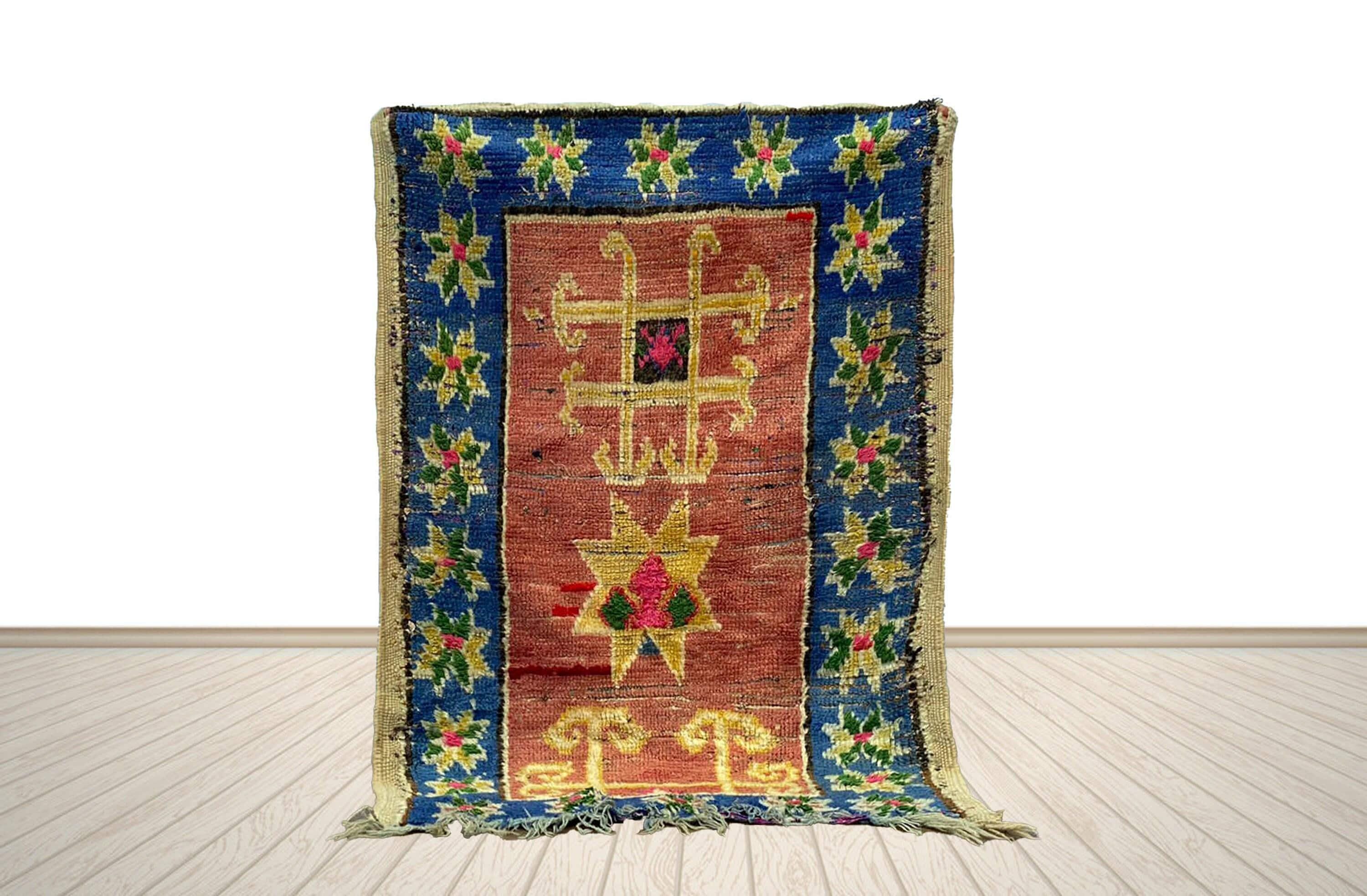 【希少・手織り】モロッコ製 ベルベルラグ／ハンドメイド・未使用 手織りモロッコラグ：ヴィンテージベルベルウール（3 x 4フィート