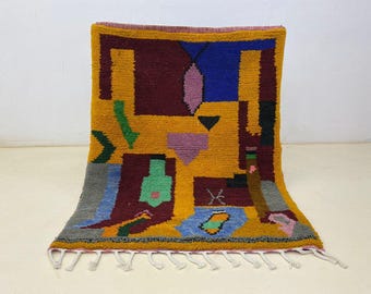 Handmade Beni Ourain Rug: 9x7 Wool Boho Area Carpet