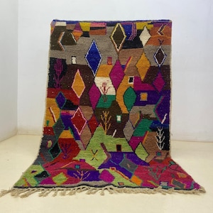 Colorful Moroccan Wool Rug Custom Washable Area Rug for Bohemian Decor Authentic Handmade Design