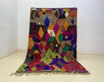 Handmade Moroccan Wool Rug - Vibrant Bohemian Bedroom Decor