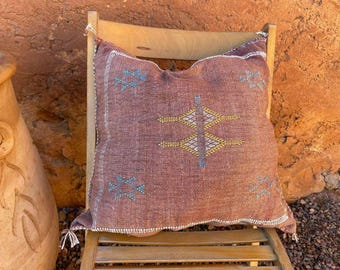Moroccan Cactus Silk Cushion  Handmade Decorative Pillow Cover  Modern Traditional Design