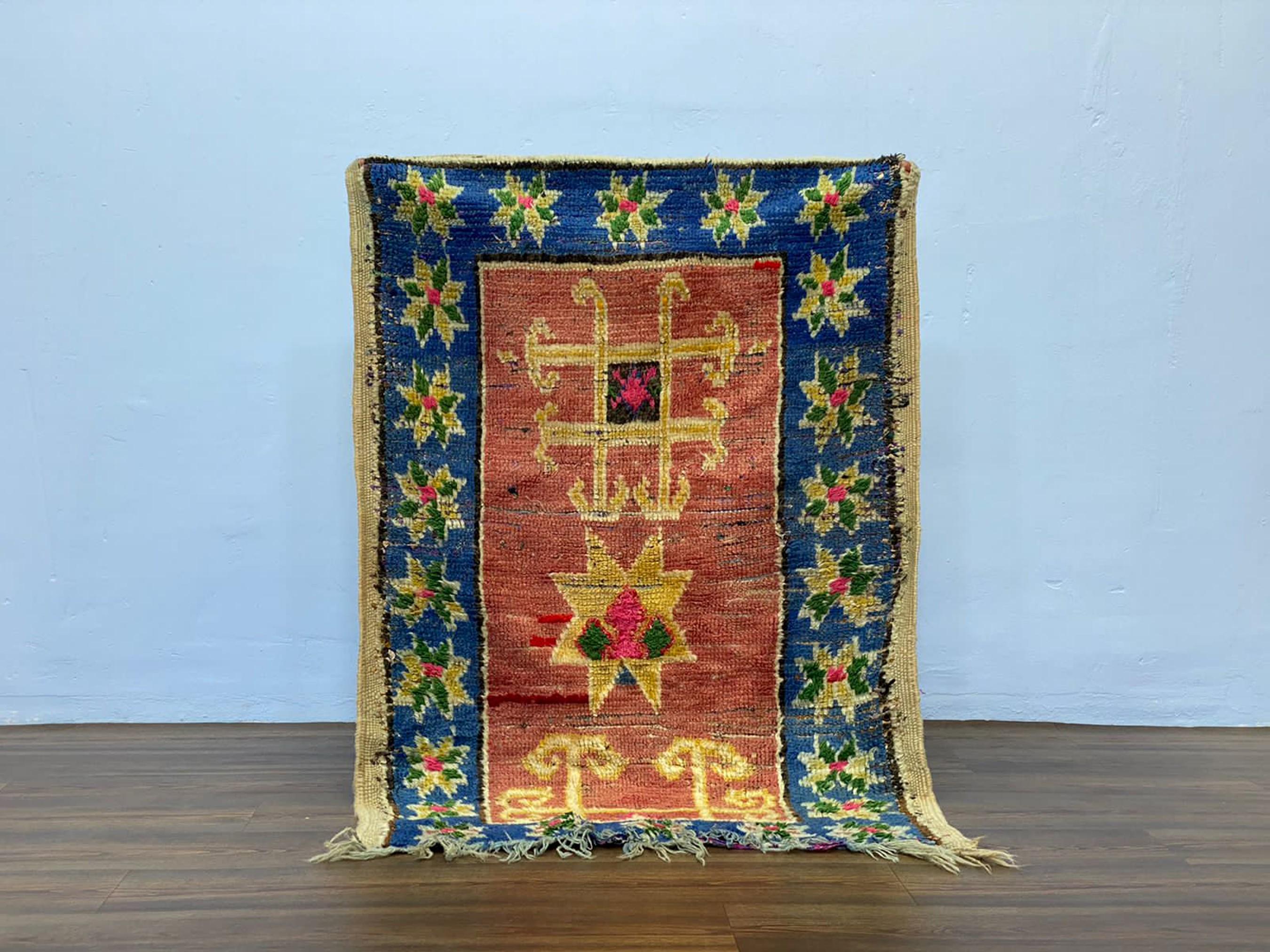 手織りモロッコラグ：ヴィンテージベルベルウール（3 x 4フィート