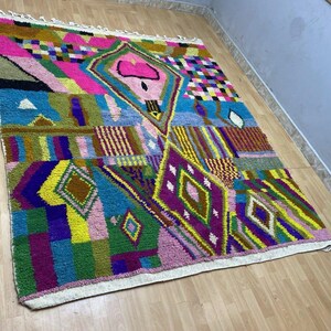 Colorful Moroccan Wool Rug  Custom Washable Area Rug for Bedroom  Authentic Bohemian Decor