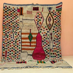 MultiColorful wool Carpet -Handmade Boho Decor -Personalised Wool Rug-Boujaad Moroccan Carpet-Beautiful Wool Rug-Berber carper-Authentic