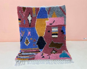 Multicolored Rug For Living Room - Custom Fabulous Boujaad Rug - Beni Ourain Handmade Rug - Moroccan Berber Traditional Carpet