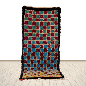Checker Colorful Rugs, 4x6 Ft Vintage Checkered Rug, Moroccan Berber ...