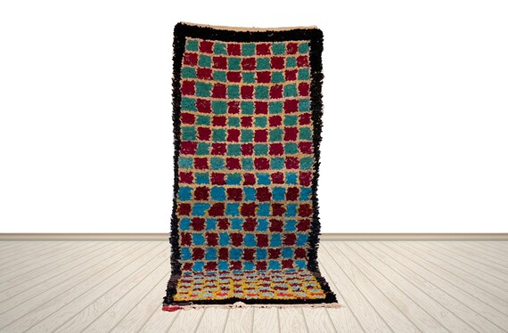 Checker Colorful Rugs 4x6 Ft Vintage Checkered Rug Moroccan | Etsy