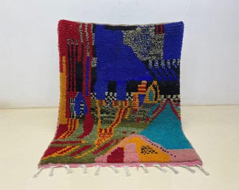 Beni Ourain Rug - Multicolored Handmade Wool Carpet - Personalized Boho Decor