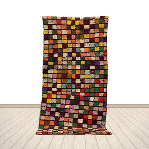 Vintage Moroccan Woven Area Rug 3x7 ft  Colorful Azilal Berber Design