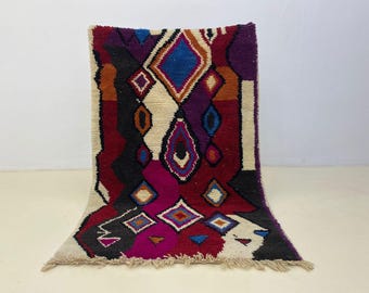 Berber Wollteppich, Boujaad-Stil, Bunt Geometrische (Innengebrauch) Marokkanische Handgeknüpfte Wollteppiche, Beni Ourain Mehrfarbiger Individueller Teppich