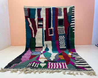 Handmade Berber Moroccan Rug: Colorful Beni Ourain Wool Carpet