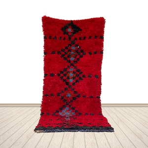 3x7 ft Moroccan red runner, Vintage wool runner, Berber runner rug.