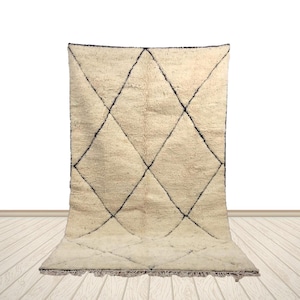 Boho Wool Area Rug, Moroccan Boujaad Pattern (Handwoven, Soft Shag)