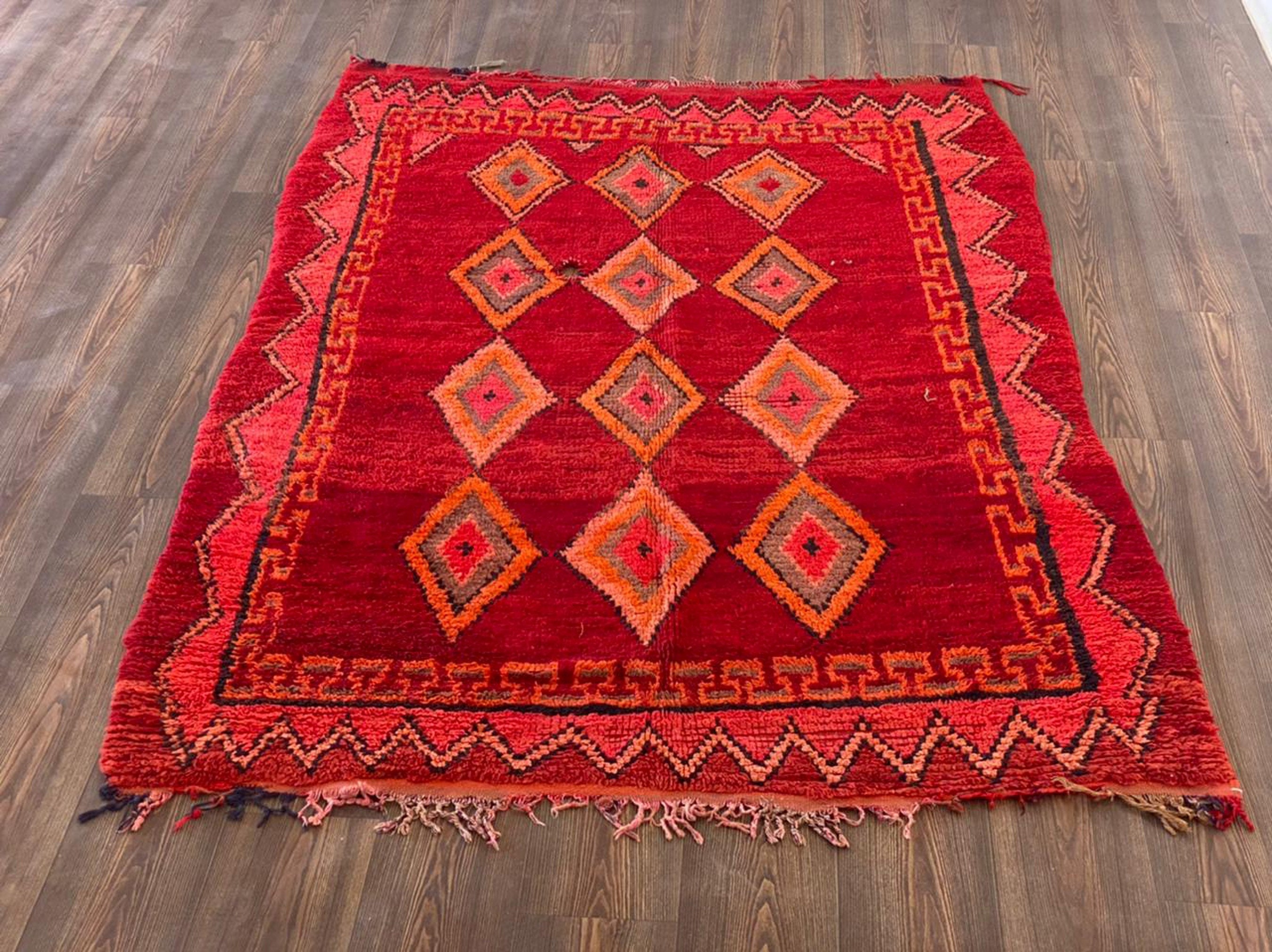 Red Wool Rug 5x7 Ft Moroccan Vintage Rug Berber Area Rug. Etsy UK