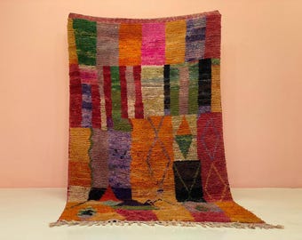 カラフルなモロッコウールラグ：手織りブジャード、9x12フィート