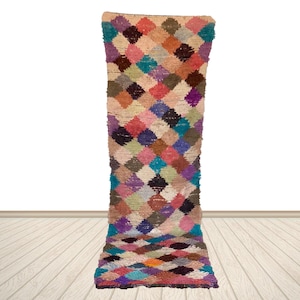 Marokkaans berberloper: vintage veelkleurige bohostijl, Marokkaans vintage vloerkleed, geometrische Azilal loper, vloerkleed woonkamer