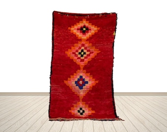 Handmade Moroccan Wool Rug - Red Vintage Boho Kitchen Mat,Moroccan Beni Ourain Rug,Bohemain Berber Rug
