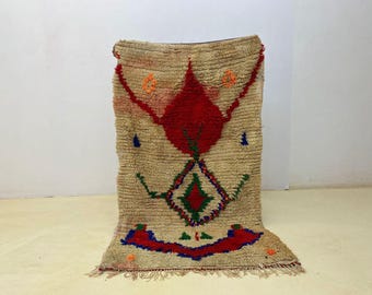 Kleurrijk Boucheroit-tapijt (5,2 x 3,1 voet) wasbaar vintage Beni Ourain-decor Artistiek Boujaad-ontwerp