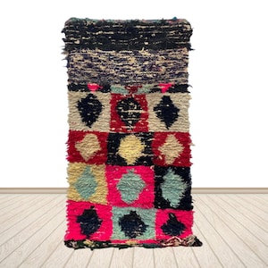 Tapis marocain vintage : motif berbère coloré en losanges, 5 x 3 pi