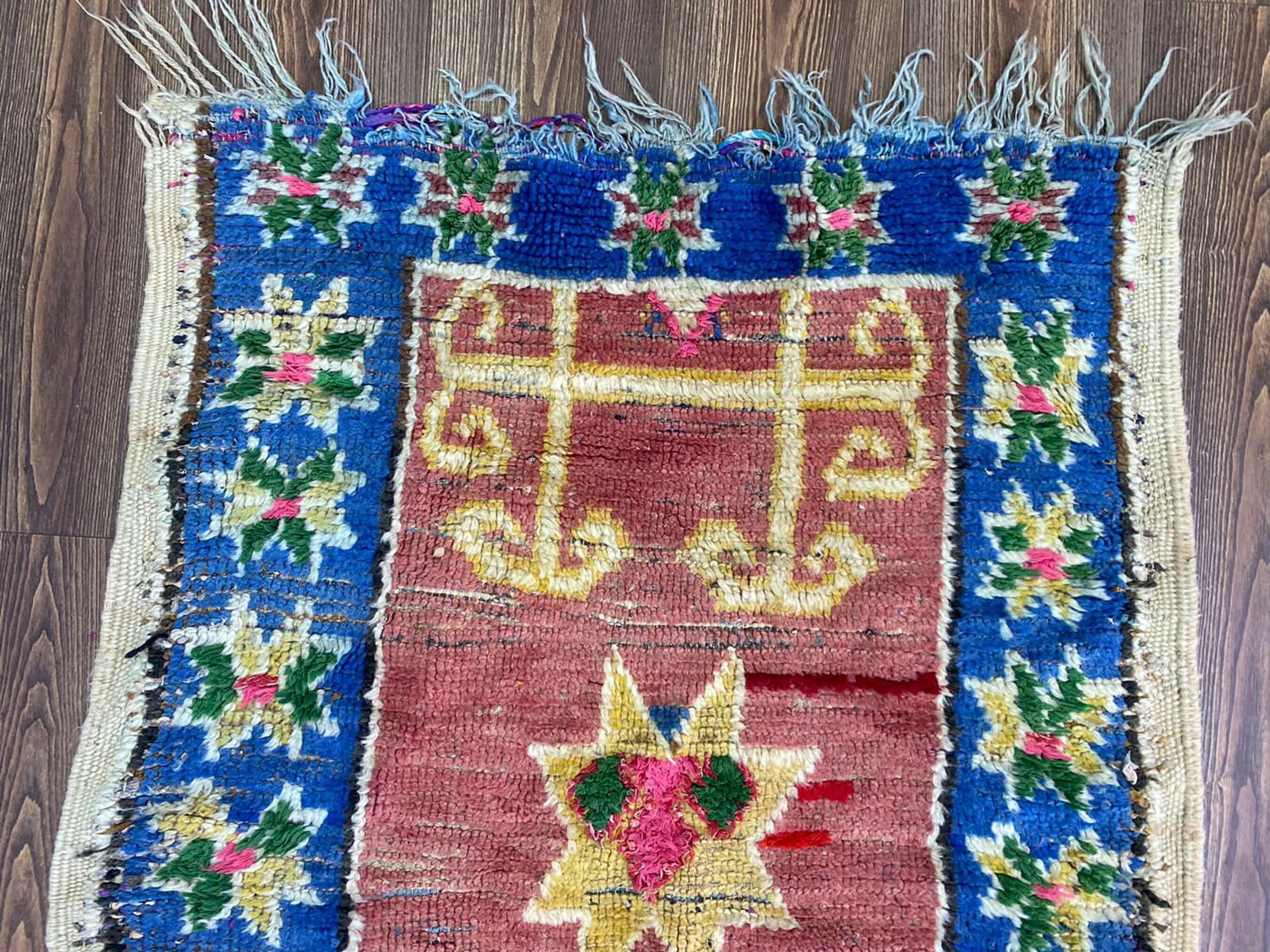 手織りモロッコラグ：ヴィンテージベルベルウール（3 x 4フィート