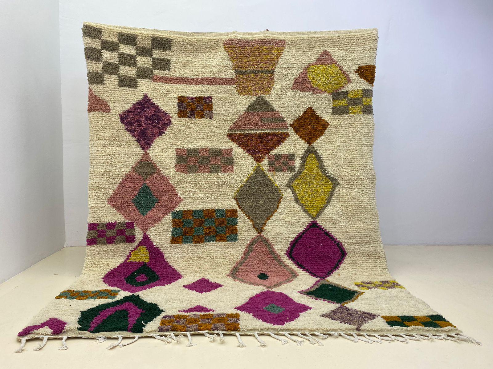 Tapis Berbère Marocain Beni Ourain 5x8 Pieds - Laine Tissée Main, Design Géométrique Coloré, Neuf Sans étiquette, Style Boho