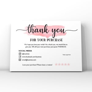 Pink Watercolour Thank You Card Small Business Thank You Card Etsy